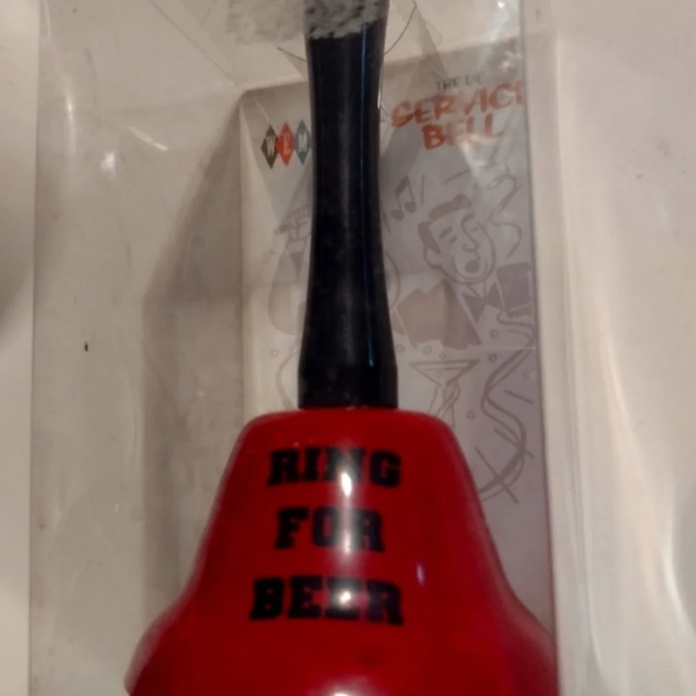 X1) Red “Ring for Beer” Party Bell | Black Handle | Bar & Party Decor